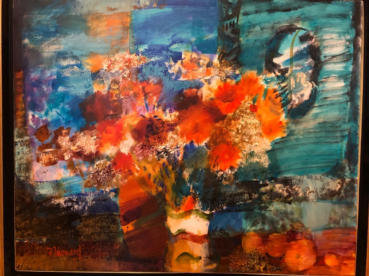 쟈크 레오나르, Voile vert aux fleurs oranges (푸른 베일 앞의 오렌지 꽃들)